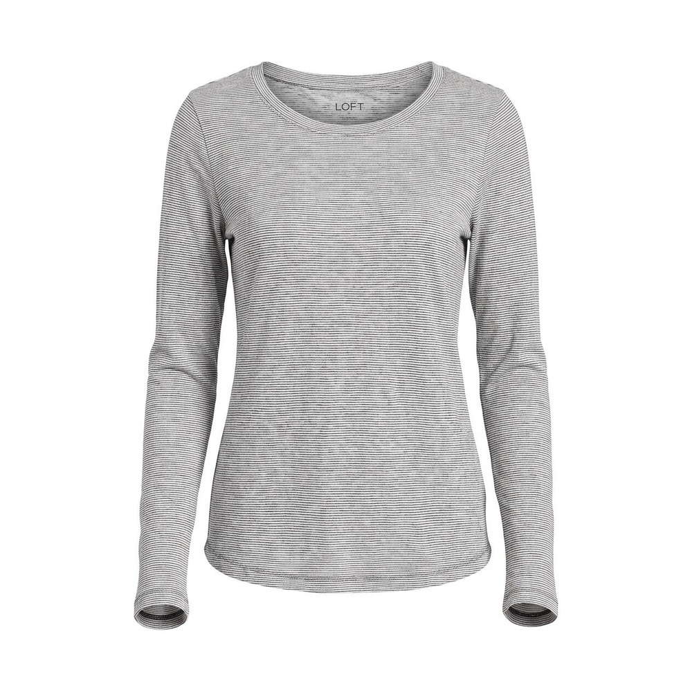 Loft Womens Grey White Striped Long Sleeve Cotton Crew Neck Tee Shirt XS